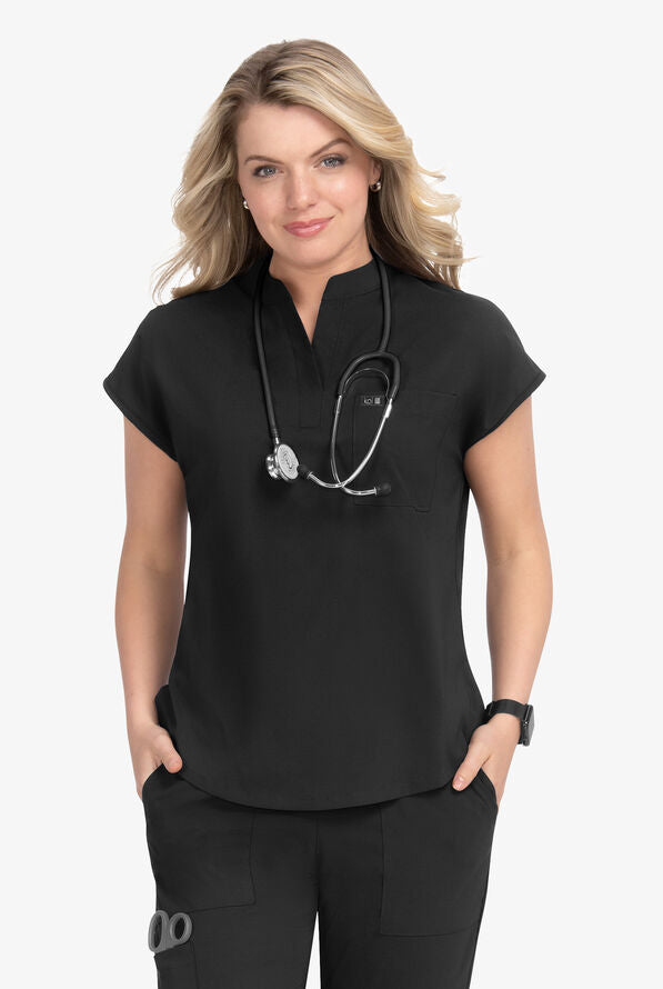 Koi Basics Ari 1-Pocket Mandarin Collar Top