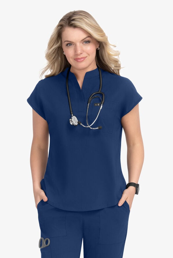 Koi Basics Ari 1-Pocket Mandarin Collar Top