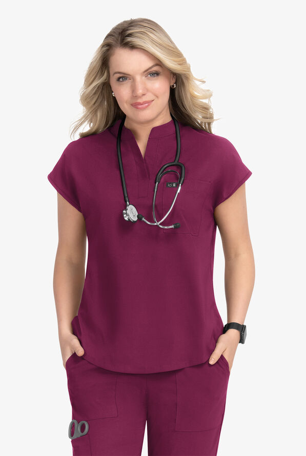 Koi Basics Ari 1-Pocket Mandarin Collar Top