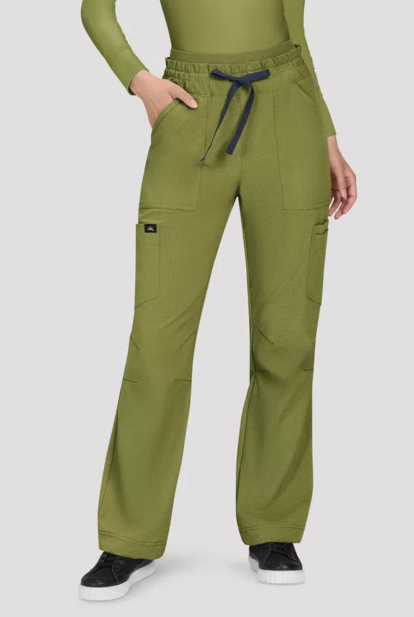 Koi Solis Freda Rib-Knit Double Waist Straight Leg Cargo Scrub Pant