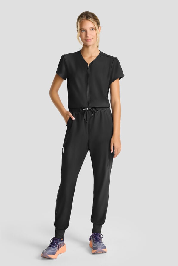 Med Couture Insight Women's 4-Pocket Zip Front Drawstring Waist Scrub Jumpsuit