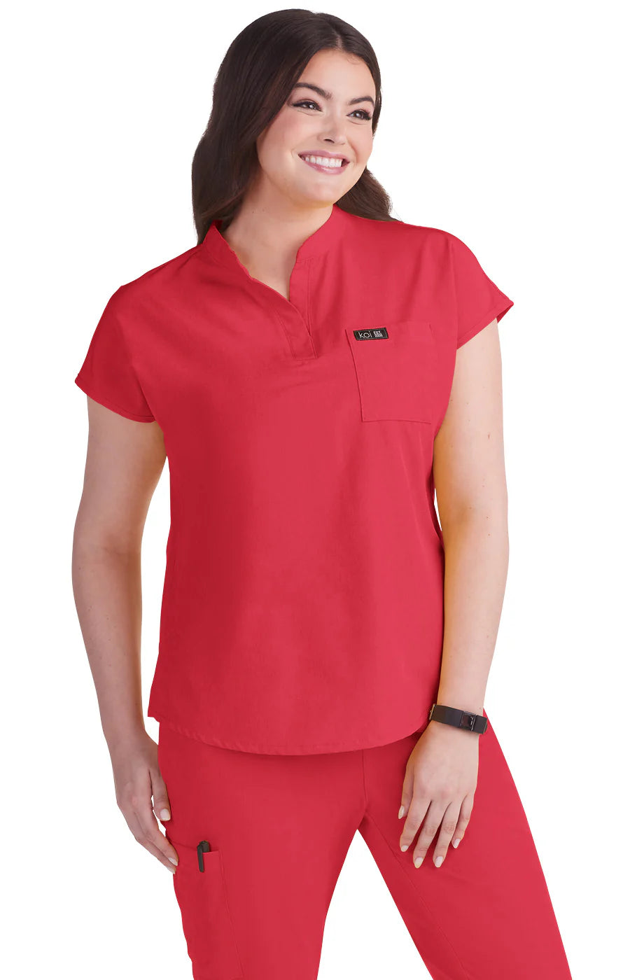 Koi Basics Ari 1-Pocket Mandarin Collar Top