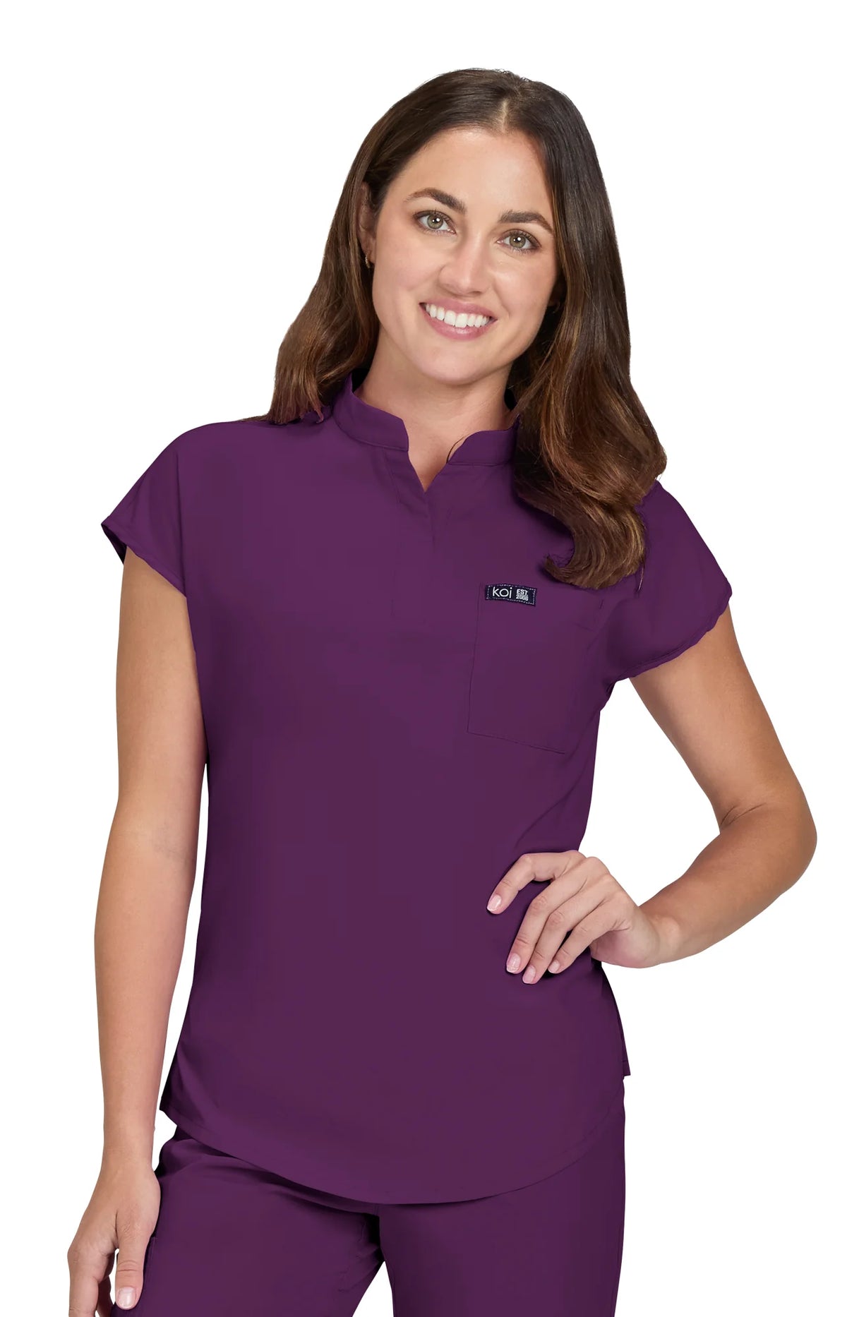 Koi Basics Ari 1-Pocket Mandarin Collar Top
