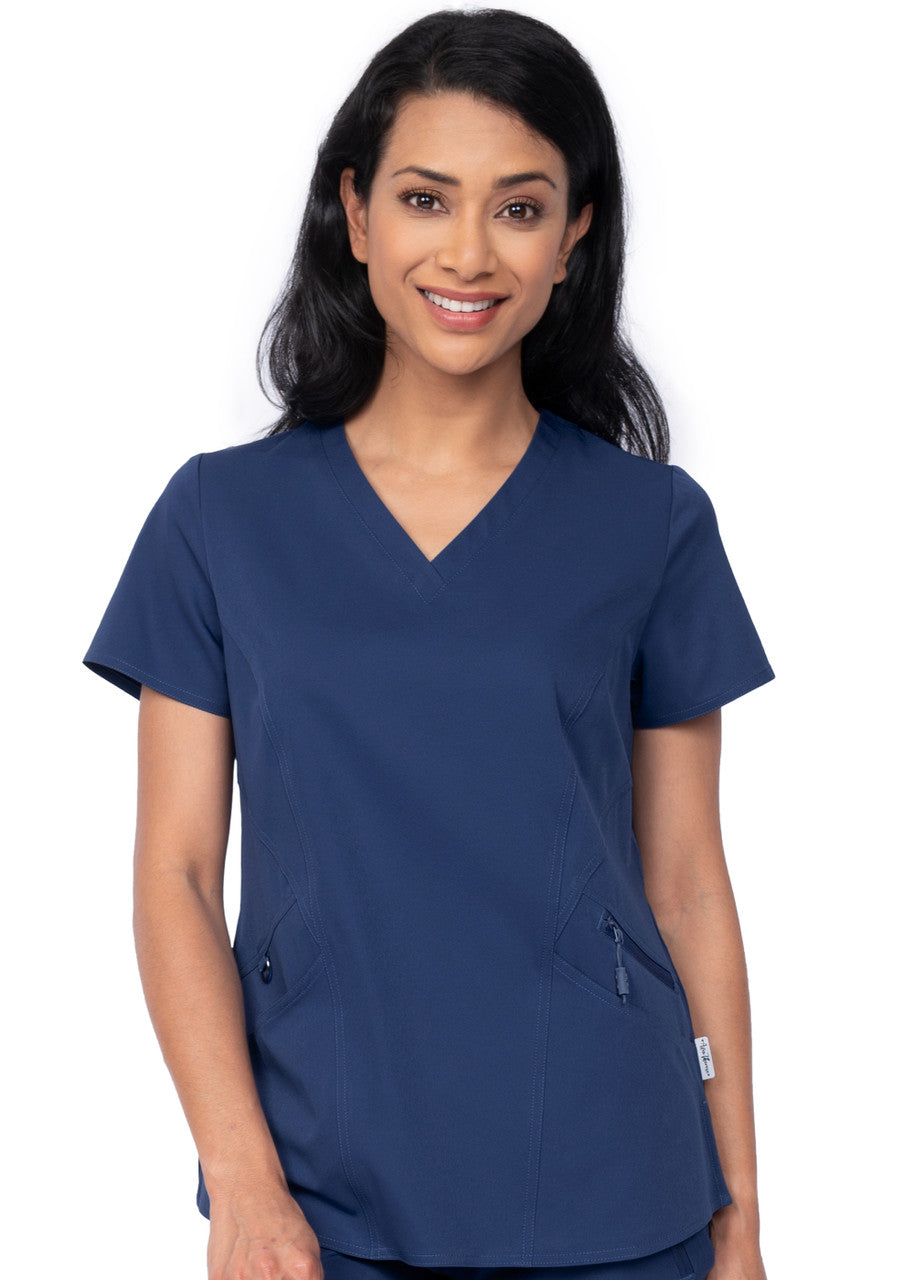Zavate Ava Therese Women's 3-Pocket Back Rib-Knit V-Neck Scrub Top