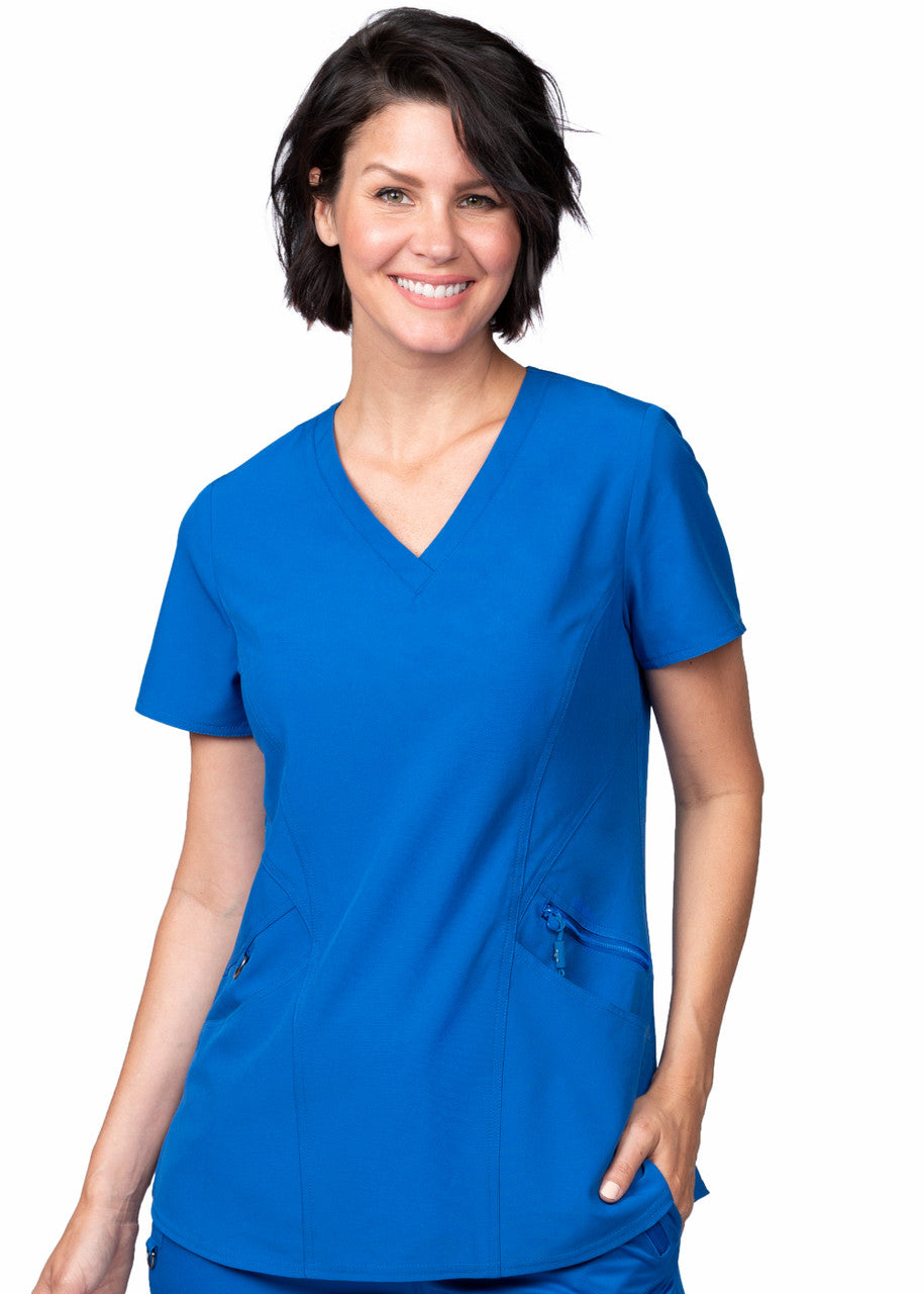 Zavate Ava Therese Women's 3-Pocket Back Rib-Knit V-Neck Scrub Top