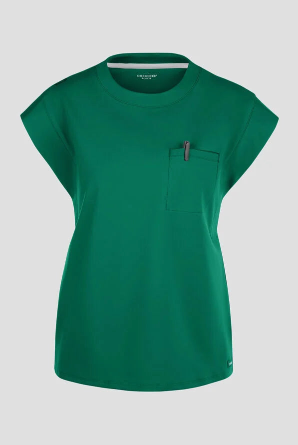 Cherokee Achieve Women's 1-Pocket Raglan Sleeve Crew Neck Knit Top