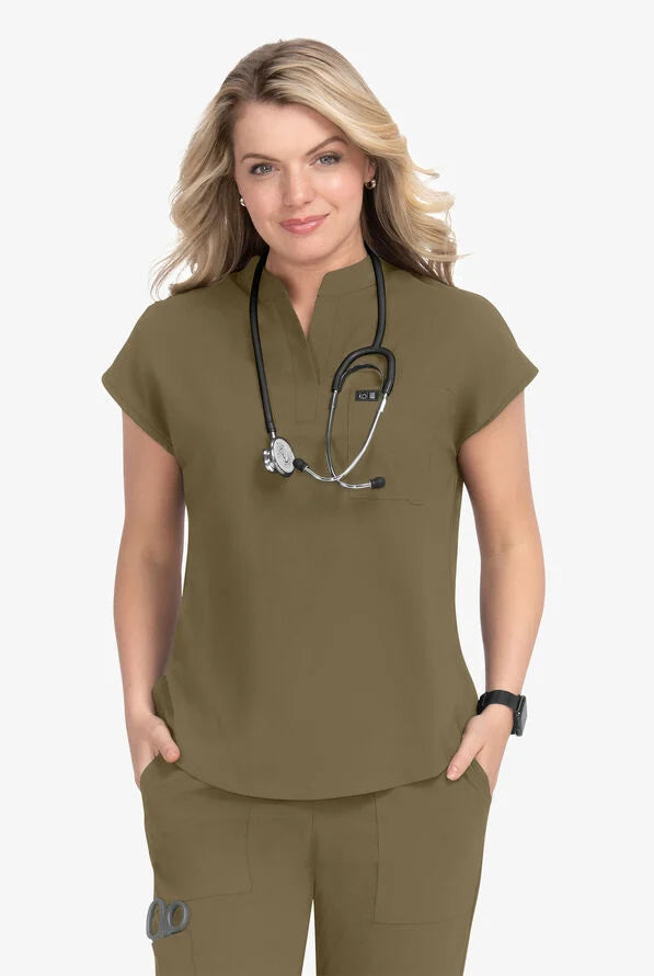Koi Basics Ari 1-Pocket Mandarin Collar Top