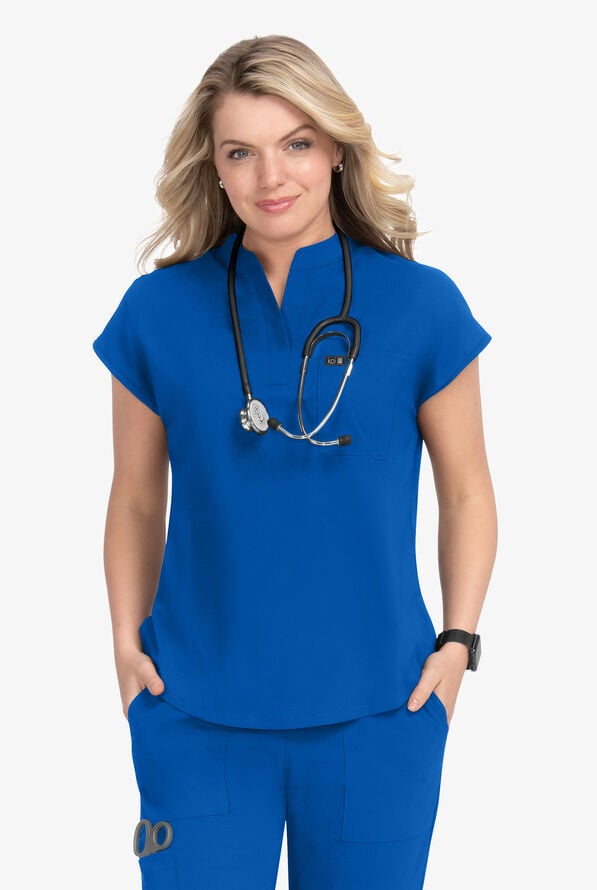 Koi Basics Ari 1-Pocket Mandarin Collar Top