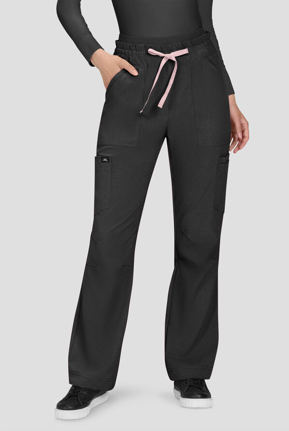 Koi Solis Freda Rib-Knit Double Waist Straight Leg Cargo Scrub Pant