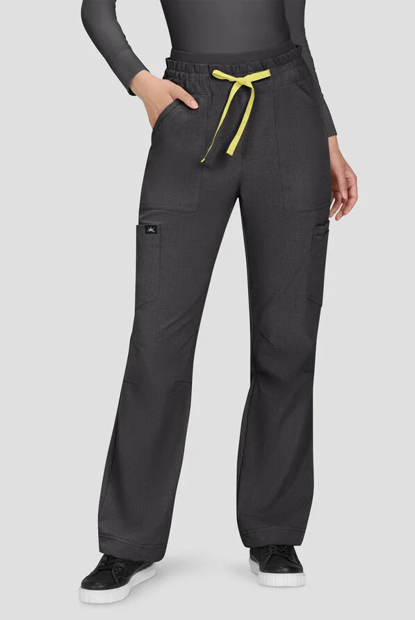 Koi Solis Freda Rib-Knit Double Waist Straight Leg Cargo Scrub Pant