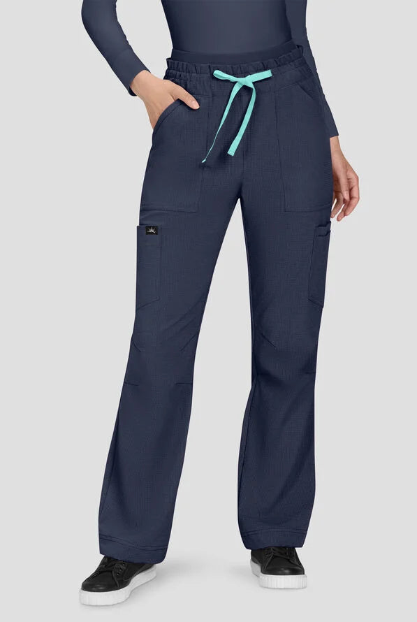 Koi Solis Freda Rib-Knit Double Waist Straight Leg Cargo Scrub Pant