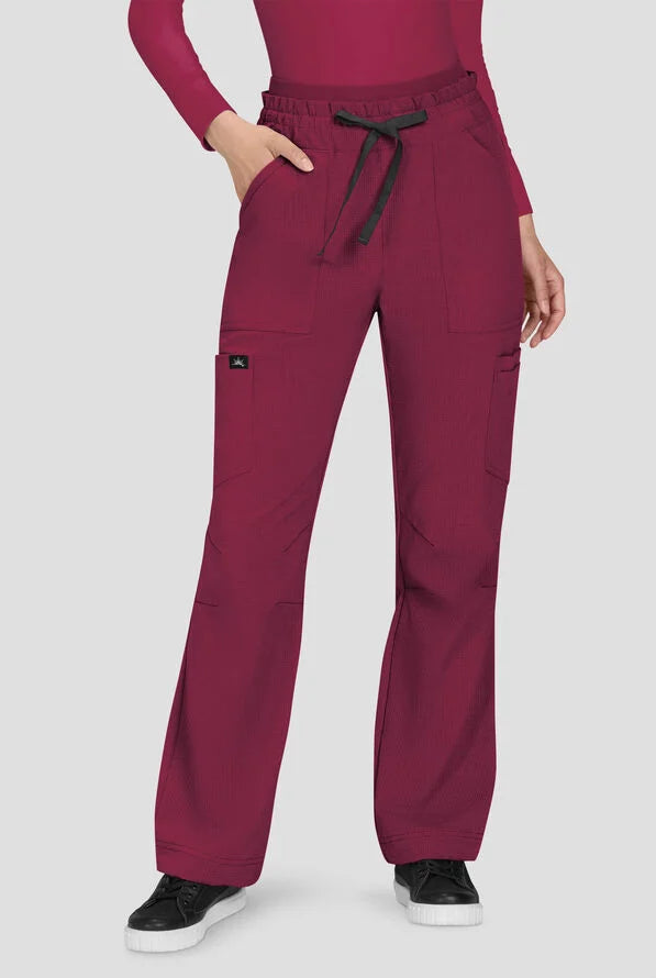 Koi Solis Freda Rib-Knit Double Waist Straight Leg Cargo Scrub Pant